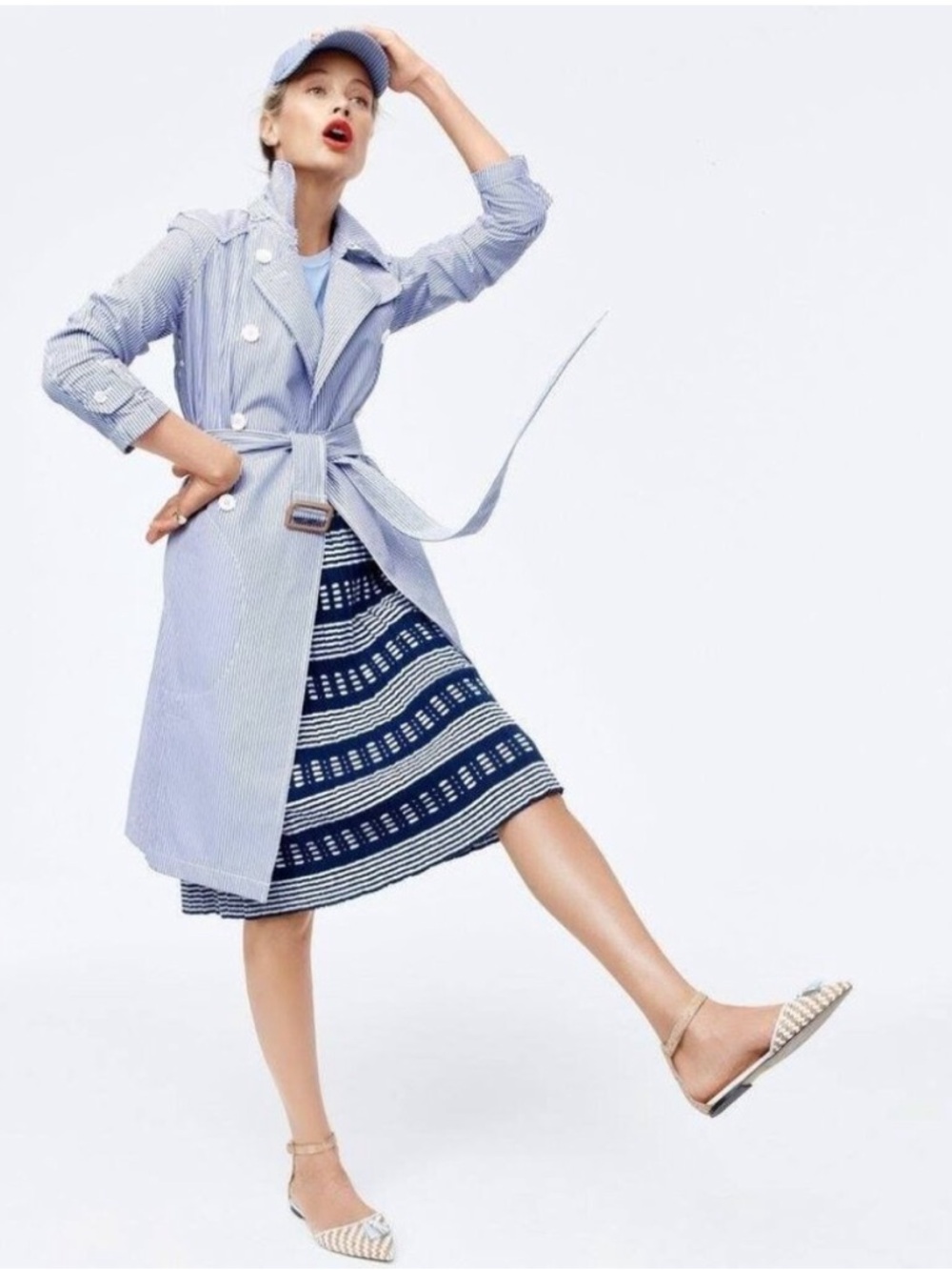 NEW J. Crew Blue and White Striped Cotton Shirting Double Breasted Trench Coat 2